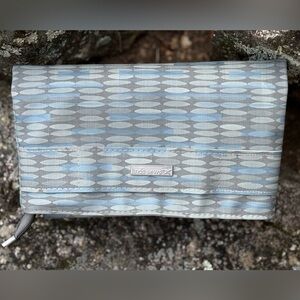 Gray and Blue Faux Leather Clutch Bag